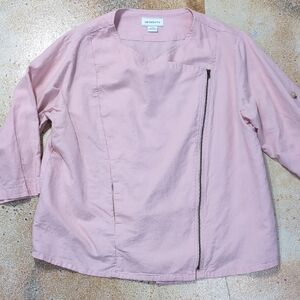 Liz Claiborne Blush Pink Linen Lightweight Utility Jacket Roll Sleeves Size L